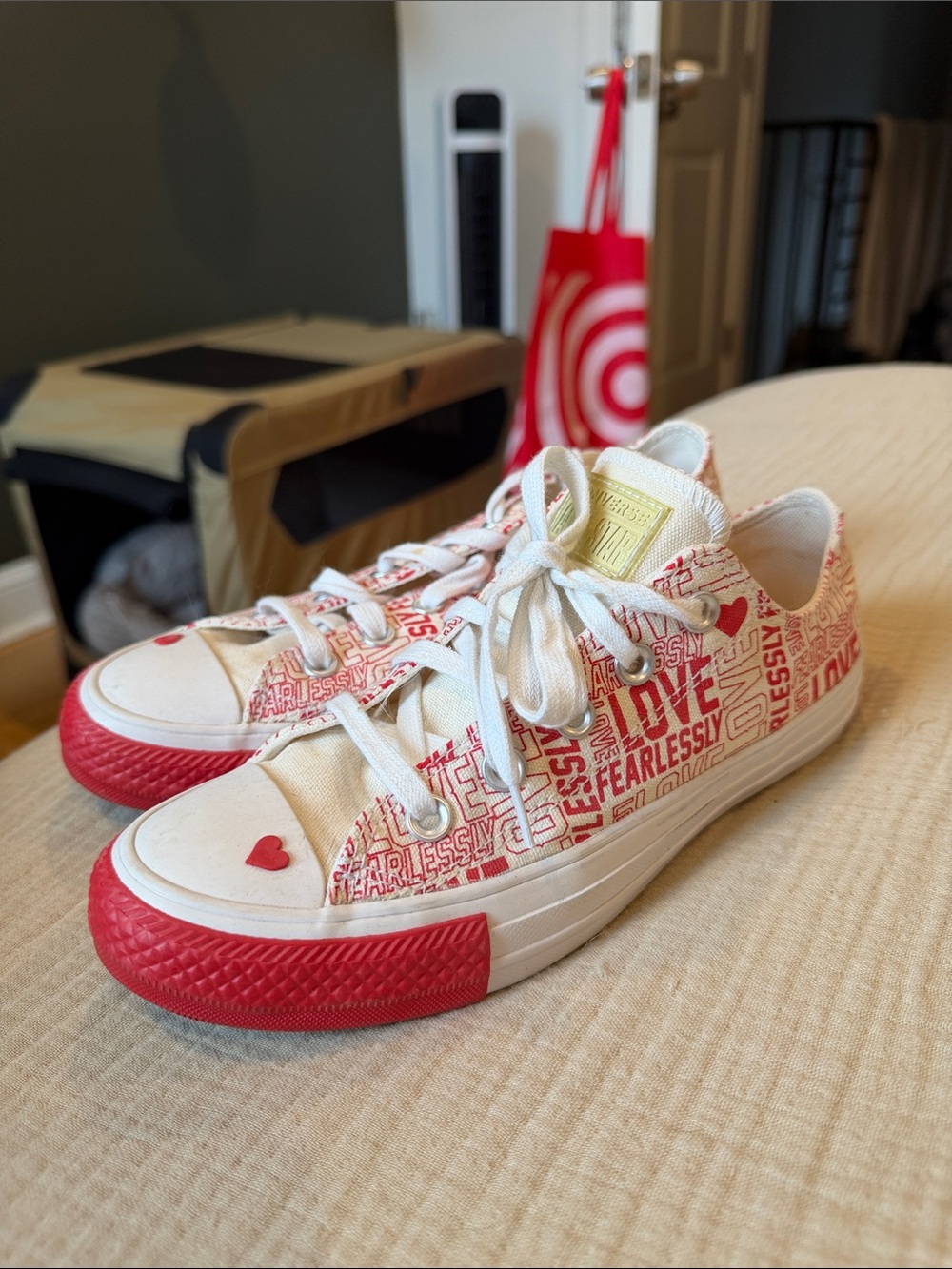 Converse - low chuck Taylor’s with love fearlessly print and 3D heart on toe